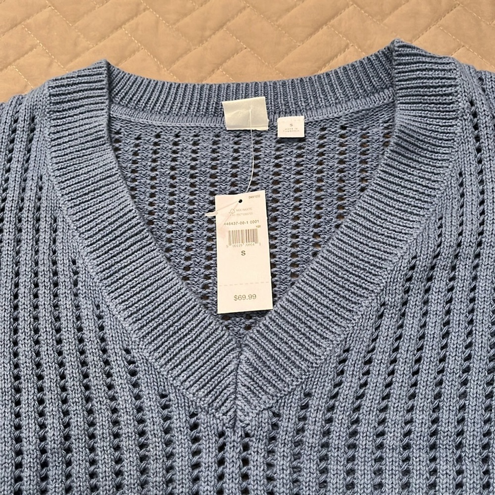 GAP Bainbridge Blue Relaxed Crochet V-Neck Sweater/NWT/S - Picture 9 of 16